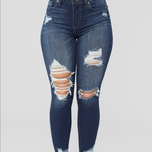 Fashion Nova Distressed Ankle Jean Dark Wash